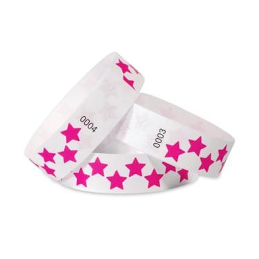 Imagem de 500 pulseiras de papel estrelas para eventos à prova d'água, pulseiras leves de identificação de festivais, pulseiras adesivas neon para eventos (rosa neon)