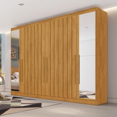 Imagem de Guarda Roupa Casal Ripado com Espelho 6 Portas Em MDF Oxford Made Marcs - Peroba