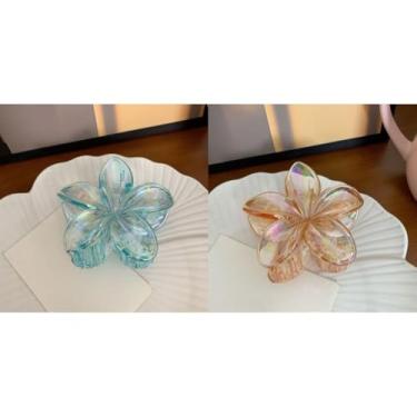 Imagem de Grampo de Cabelo Flor Frangipani Colorida Presilha Feminina Acrílica, Acessório de Praia e Resort para Mulheres(Azul+Laranja)