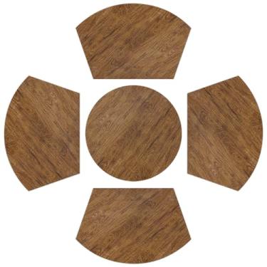Imagem de Jogo americano de madeira marrom para mesas redondas, conjunto de 5, tapete de mesa em forma de cunha com tapete de centro redondo, lavável, resistente ao calor, tapetes de mesa de jantar