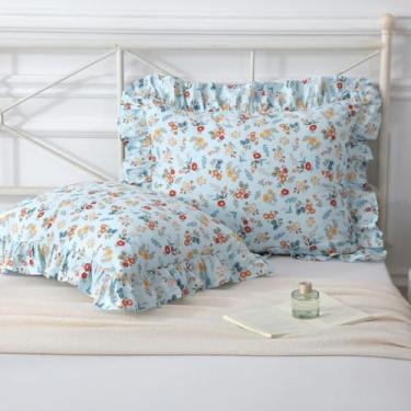 Imagem de Mywinlle Farmhouse Blue Floral Ruffle Fronha Tamanho Padrão Conjunto de 2.100% Algodão Shabyy Bed Fronhas Fronhas 50.8 cmx66.0 cm