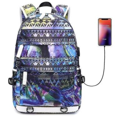 Imagem de Mochilas mochila casual masculina impressa bolsa de viagem impermeável