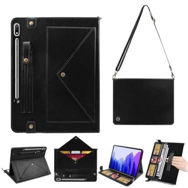 Imagem de Bolsa de ombro para tablet para Samsung Galaxy Tab S10+ Plus/S9 FE+ Plus 5G/S9+ 12,4 polegadas, alça de mão de couro PU, alça de ombro transversal, porta-cartões, bolso S, suporte para canetas, capa