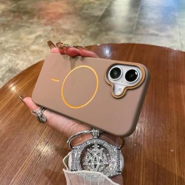 Imagem de HJZSZX Para iPhone 16 Pro Max Ultra Fino Matte Skin Hard Pc Case Carregamento Sem Fio Capa Magnética (Para iPhone 16 Pro Max/Desert Gold)