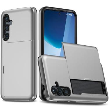 Imagem de SORAKA Capa para Samsung Galaxy A55 5G com suporte de cartão PC e TPU camada dupla 2 em 1 capa bumper capa à prova de choque prata