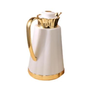 Imagem de KiBcsLic Jarra térmica com isolamento árabe para café, chaleira com isolamento árabe, bule com dispensador de água quente de grande capacidade para festas, Ouro Branco