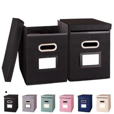 Imagem de ComfortKeeper Pacote com 2 organizadores de pastas de arquivos suspensos com tampa, caixa de armazenamento de arquivos de tecido tamanho carta dobrável, suporte portátil de documentos de escritório