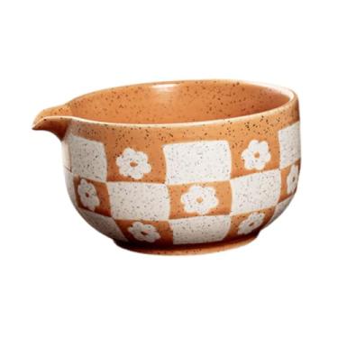 Imagem de MotiveTech Tigela de Matcha com bico, presente para casa e escritório, suprimentos para amantes, feito à mão para a cerimônia do chá Matcha, tigela de chá Chawan, Bege Laranja