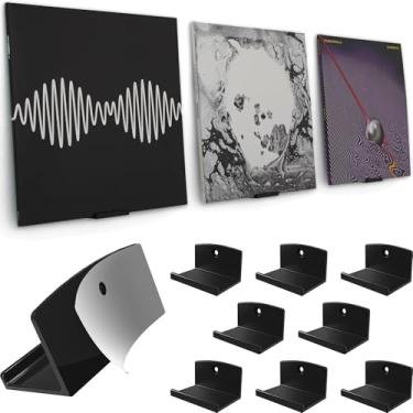 Imagem de Modern JP Suporte de parede de vinil adesivo (pacote com 8) – Suporte de disco de fixação forte, fácil instalação segura para registros, suporte de parede de álbum para 1LP e 2LP – Preto