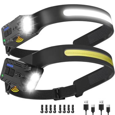 Imagem de Nessciera Lâmpada de cabeça de LED recarregável e rotativa com feixe de 230° de largura e holofote, farol USB-C para acampamento, trabalho, corrida (2, preto)