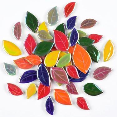 Imagem de Azulejos de mosaico para artesanato a granel - Mini peças de folhas de cerâmica para kits DIY e adultos, faça-você-mesmo, decoração de passatempos, pedra de piso, etc. (mistura de folhas romboides de