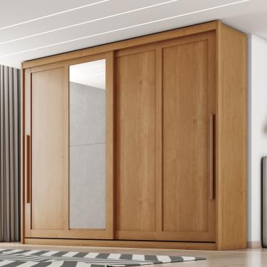 Imagem de Guarda Roupa Casal com Espelho 2 Portas de Correr em MDF Atraente Zanzini - Cinamomo