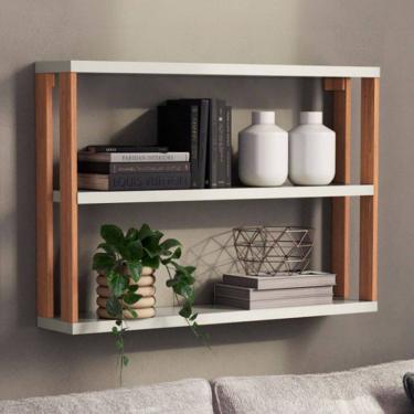 Imagem de Prateleira Decorativa Industrial 1 Prateleira 100% Mdf Off White/Freijó F26 - Pradel