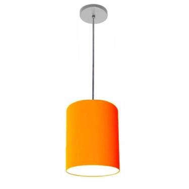 Imagem de Lustre Luminária Pendente Vivare Free Lux Pe-4104cz Cúpula Em Tecido 15x25cm Laranja Canopla Cinza E Fio Cristal