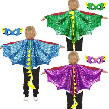 Imagem de Fantasia IROLEHOME Dinosaur Dragon Wings para crianças com máscaras