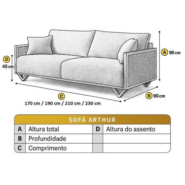 Imagem de Sofá Fixo 4 Lugares Luxo 250cm Arthur Bege Claro