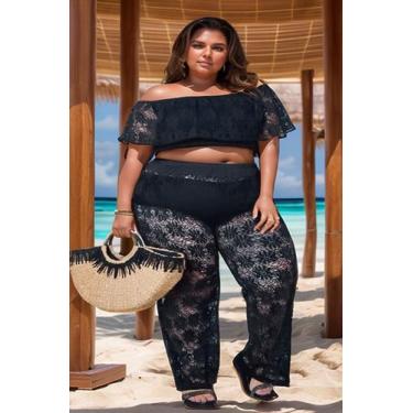 Imagem de Calça pantalona praia plus size de arrastão TAM 46 AO 60 - Bela Mulher