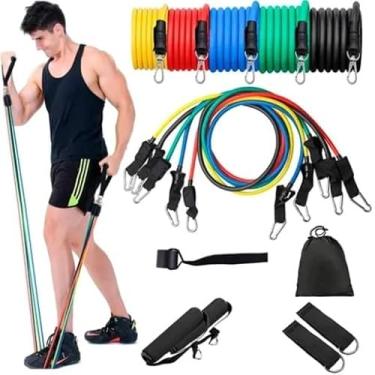 Imagem de Kit Elástico Extensor 11 Peças Academia Em Casa Treino Funcional Musculação Portátil Premium