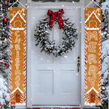 Imagem de AIBIIN Decorações de porta de Natal de pão de gengibre, placa de varanda de Natal faixa de porta externa para festas de casa de gengibre suprimentos de lembrancinha de festa