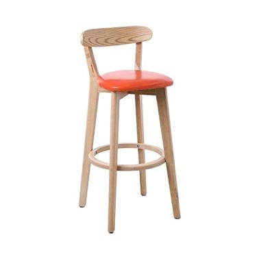 Imagem de GRFIT Cadeira de bar requintada cadeira de bar de madeira moderna simples banco alto encosto cadeira de mesa restaurante ilha banco ajustável bancos de bar (cor: E)