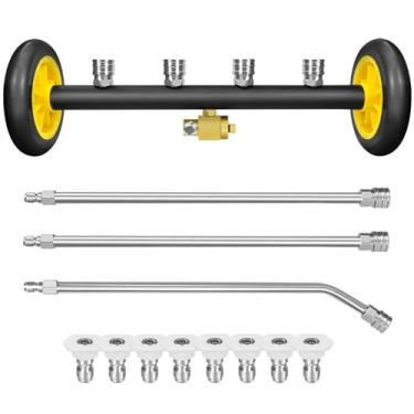 Imagem de RAYNEL Limpador de material rodante de lavadora de pressão de 40 cm e acessório de vassoura de água com 3 varinhas de extensão e 8 bocais - 4000 psi, conector de 1/10.2 cm - para lavadoras elétricas e