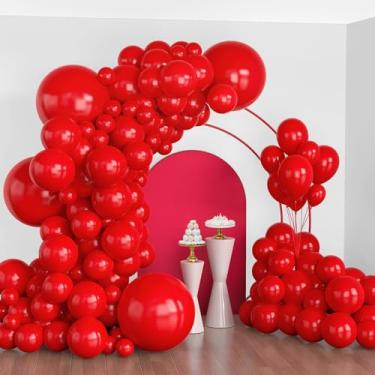 Imagem de Lukiituke Kit de arco de balão vermelho, diferentes tamanhos de balões vermelhos de 45 cm e 25 cm em 25 cm para casamento, chá de panela, aniversário, festa de aniversário