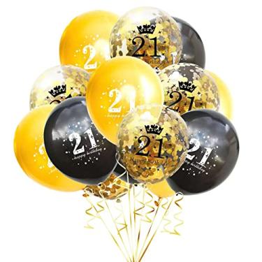 Imagem de Pacote com 15 balões infláveis de confete de 30 cm, balões de aniversário transparentes de látex 18, 30, 40, 50, 60, 70, 80, lembrancinhas de festa de decoração de aniversário (21 anos de idade)