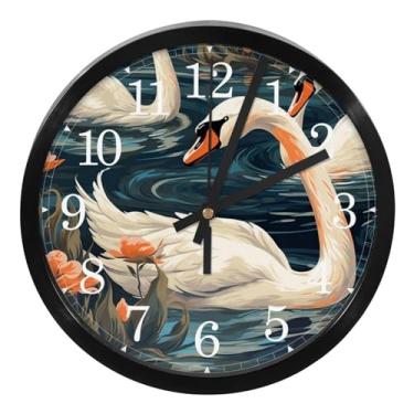 Imagem de LILINWAN Relógio de parede 24 cm sem tique-taque silencioso operado por bateria relógio de parede redondo moderno estilo simples decoração relógio para escritório/escola/quarto/sala de estar