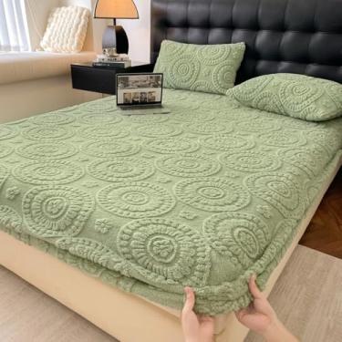 Imagem de Lençol de elástico com bolso profundo de veludo macio de flanela macia, roupa de cama quente para o inverno, protetor de colchão fácil de cuidar - verde | 90 x 200 cm (conjunto de 2 peças)