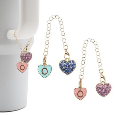 Imagem de RENUIS 2 peças de acessórios de pingente de letra rosa e azul para Stanley Cup, letra inicial de identificação do nome para Stanley Copo de 30 e 1,134 g com alça, corrente de pingentes de