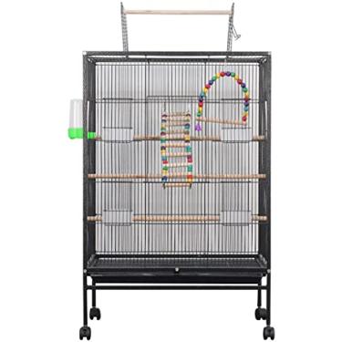 Imagem de Gaiola de pássaro gaiola de pássaro com suporte calopsita grande villa papagaio com acessórios, gaiola de pássaro de arame de ferro estilo simples, gaiola de papagaio com claraboia aberta, 2 tamanhos