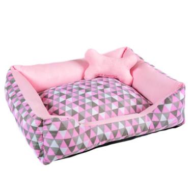 Imagem de Cama para Pet em Formato de Ninho - Conforto Seguro, Fundo Impermeável e Design Aconchegante para Cachorros e Gatos (Geométrico Rosa)