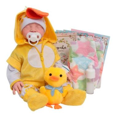Imagem de Bebê Reborn Boneca Realista Menina Recém Nascida Roupa Pato - Cegonha 