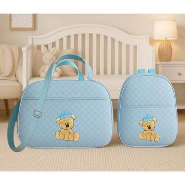 Imagem de Kit Bolsa E Mochila para Bebê Saida Maternidade Urso Bordada - Satuko,