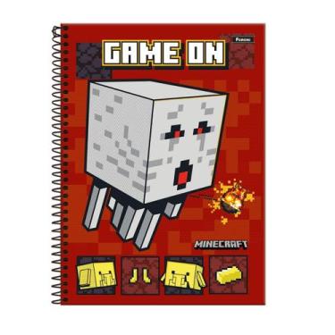 Imagem de Caderno Minecraft Universitário Escolar 1 Matéria 80 Folhas, Vermelho