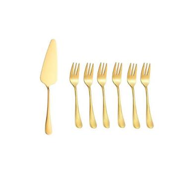 Imagem de Espatula e Garfos de Bolo Dourado Sobremesa Inox Kit 7un - CASACHA