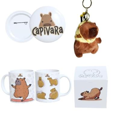 Imagem de Kit Completo Capivara  Caneca Estampada, Botton 4,4cm, Pelúcia de Capi