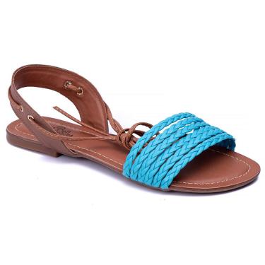 Imagem de Sandália Feminina Rasteira Amarrar Azul Bellmarques