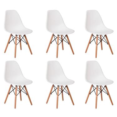 Imagem de Kit 6 Cadeiras Charles Eames Eiffel Base Madeira Sala De Jantar Cozinha  Branco Branco
