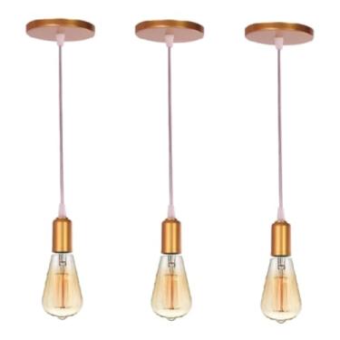 Imagem de Kit 3 Pendente Lustre Luminária Retrô Fio Cabo Simples Rose Gold Industrial E27