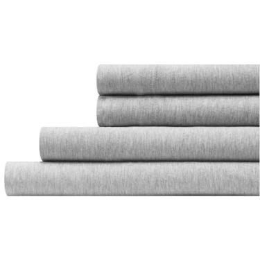 Imagem de Aeropostale Jogo de lençol de malha de jérsei super macio, lençóis de cama de 4 peças, lençóis de jérsei rico em algodão, adequado para colchões de até 45,7 cm de profundidade, tamanho king, cinza
