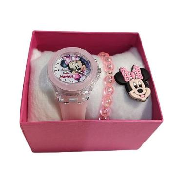 Imagem de Kit Pulseira e Relógio Analógico Infantil Led Luzes Minnie - Casa Voir