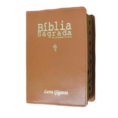 Imagem de Bíblia sagrada  letra gigante  ntlh  capa de luxo caramelo  índice  au