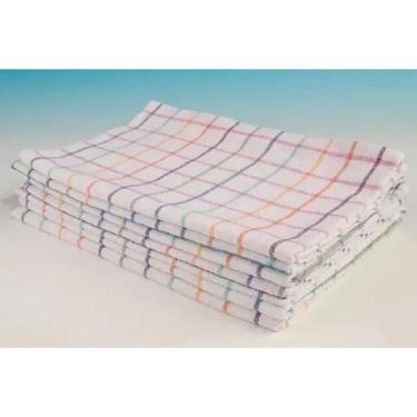 Imagem de 2X Kit 5 Panos De Prato  Copa  Xadrez 100% Algodão Cor Branc