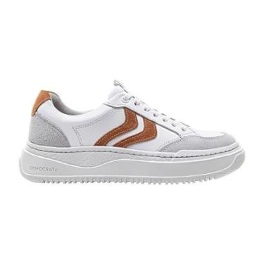 Imagem de Tenis Democrata Feminino Denim Block Couro Branco Casual-Feminino