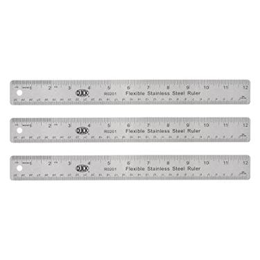 Imagem de Generic 3 réguas de aço inoxidável com suporte antiderrapante 30 cm/12" polegadas e régua de metal métrica ferramenta de medição de borda reta