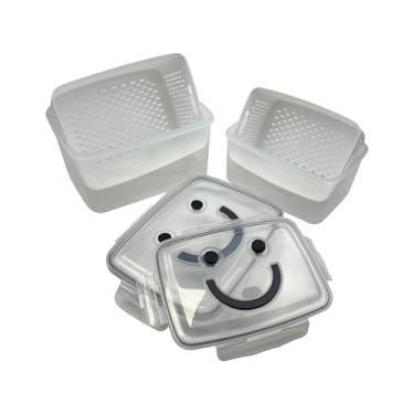 Imagem de Pote Hermético com Escorredor, Kit 2 Peças, Plástico Transparente, 1,5L e 3L, Tampa Vedada, para Frutas e Verduras, Retangular