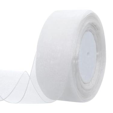 Imagem de Fita de organza transparente de 3 cm para decoração de festa de embrulho de presente 50 jardas/rolo (branca)