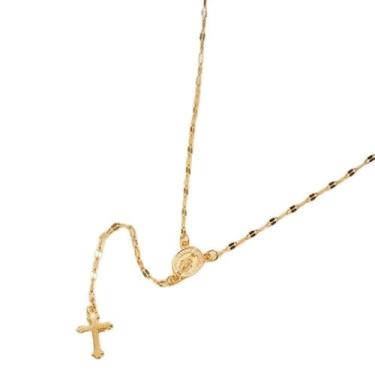 Imagem de Colar em Y com cruz de aço inoxidável e medalha de madonna para mulheres, joias modernas religiosas minimalistas de ouro e prata, Onesize, Aço inoxidável, Sem Pedra Preciosa