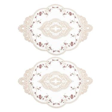 Imagem de Jogo americano retrô de renda 30,5 x 43,2 cm, oval, bordado, tapetes de mesa de crochê francês, porta-copos para casa, casamento, bege